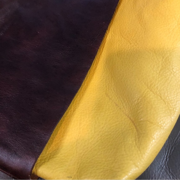 Marta Ray || Mustard Yellow and Leather Brown Tote Bag - Picture 14 of 15